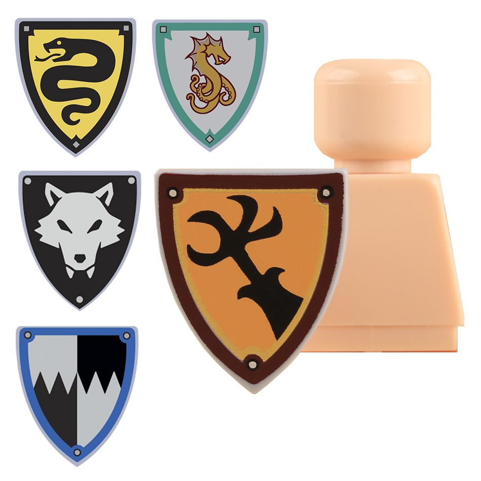 Lego Minifigure Holder - MOC Medieval Knights Black Wolf Shields