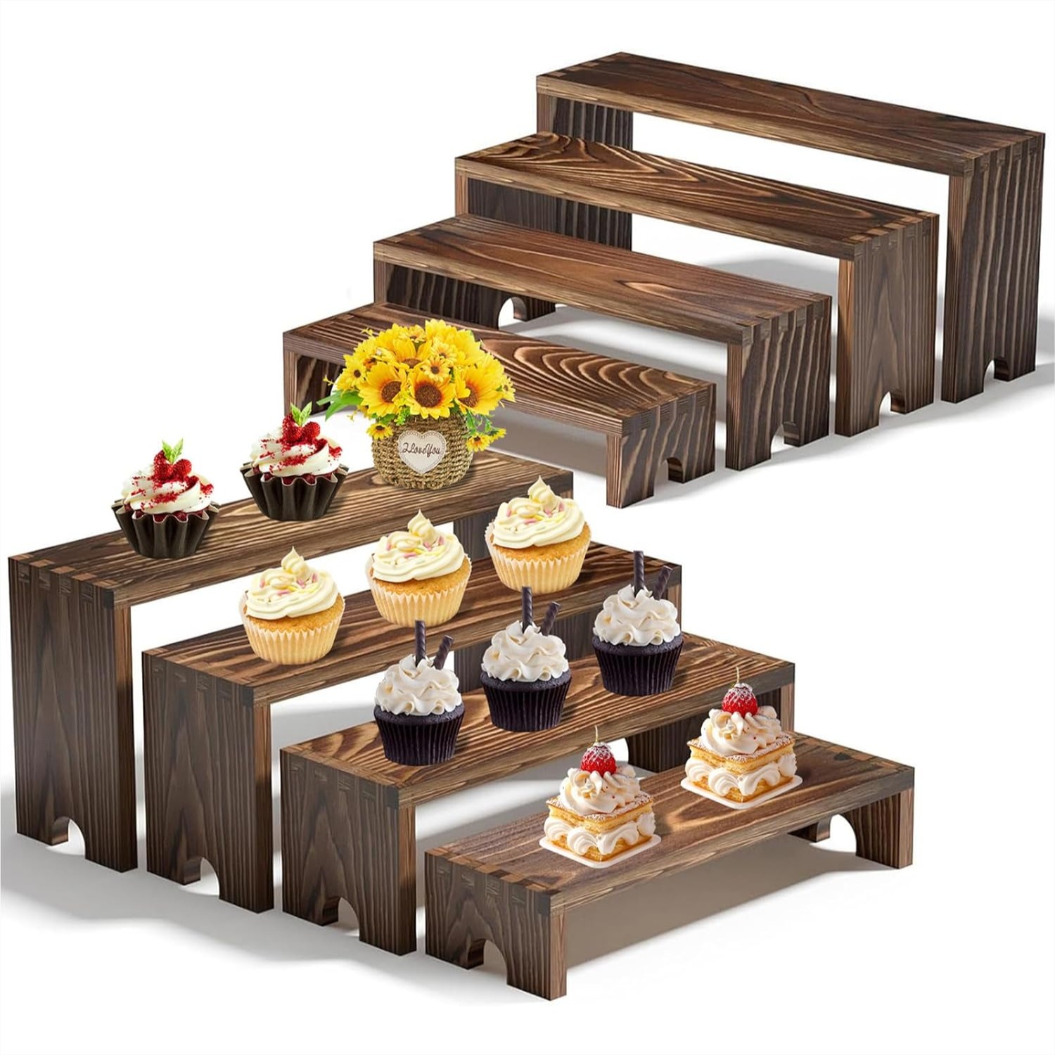 2 Tier Wooden Cupcake Stand Se - Display Risers Set บทวิจารณ์และราคา