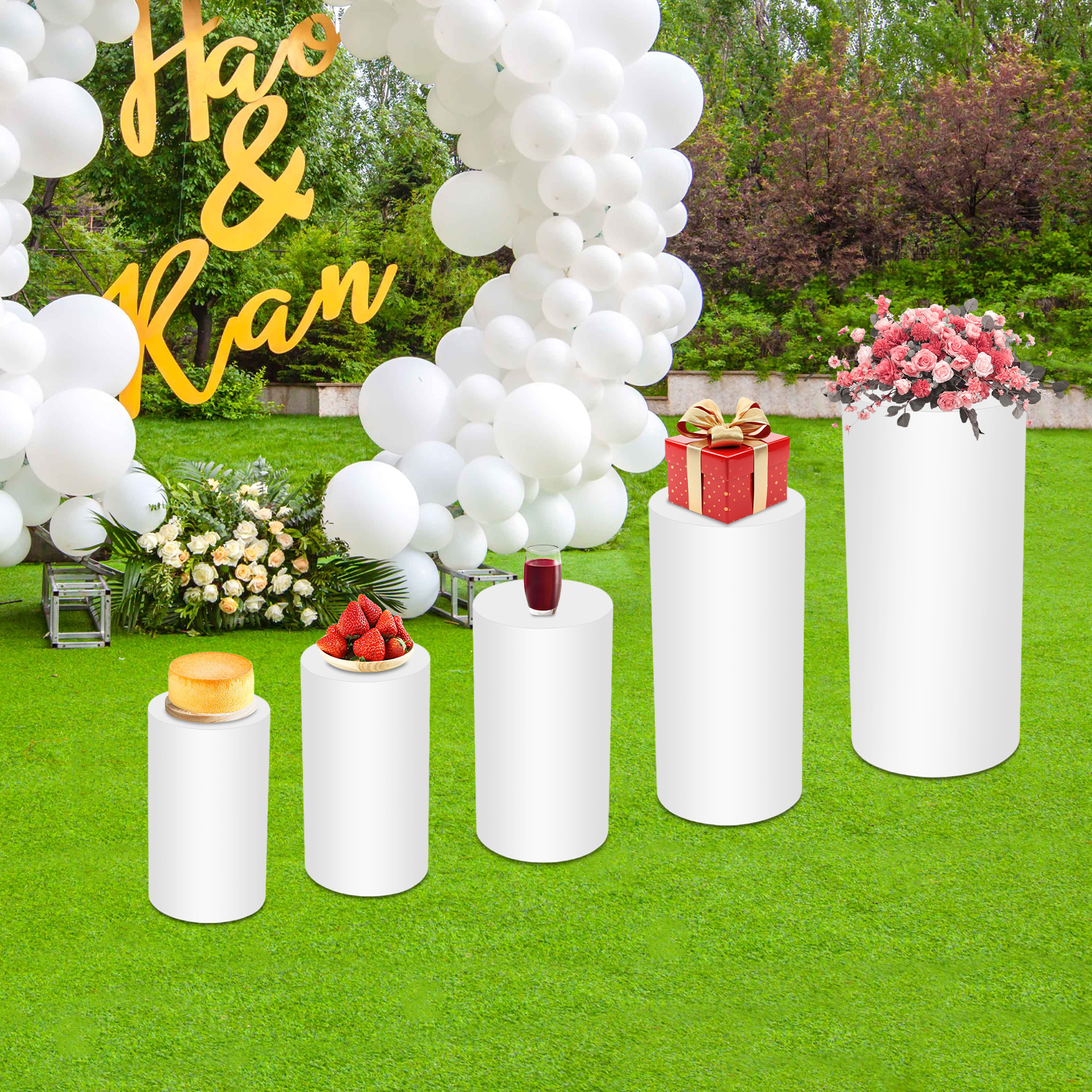 5Pcs White Cylinder Pedestal S - Display Risers Set บทวิจารณ์และราคา