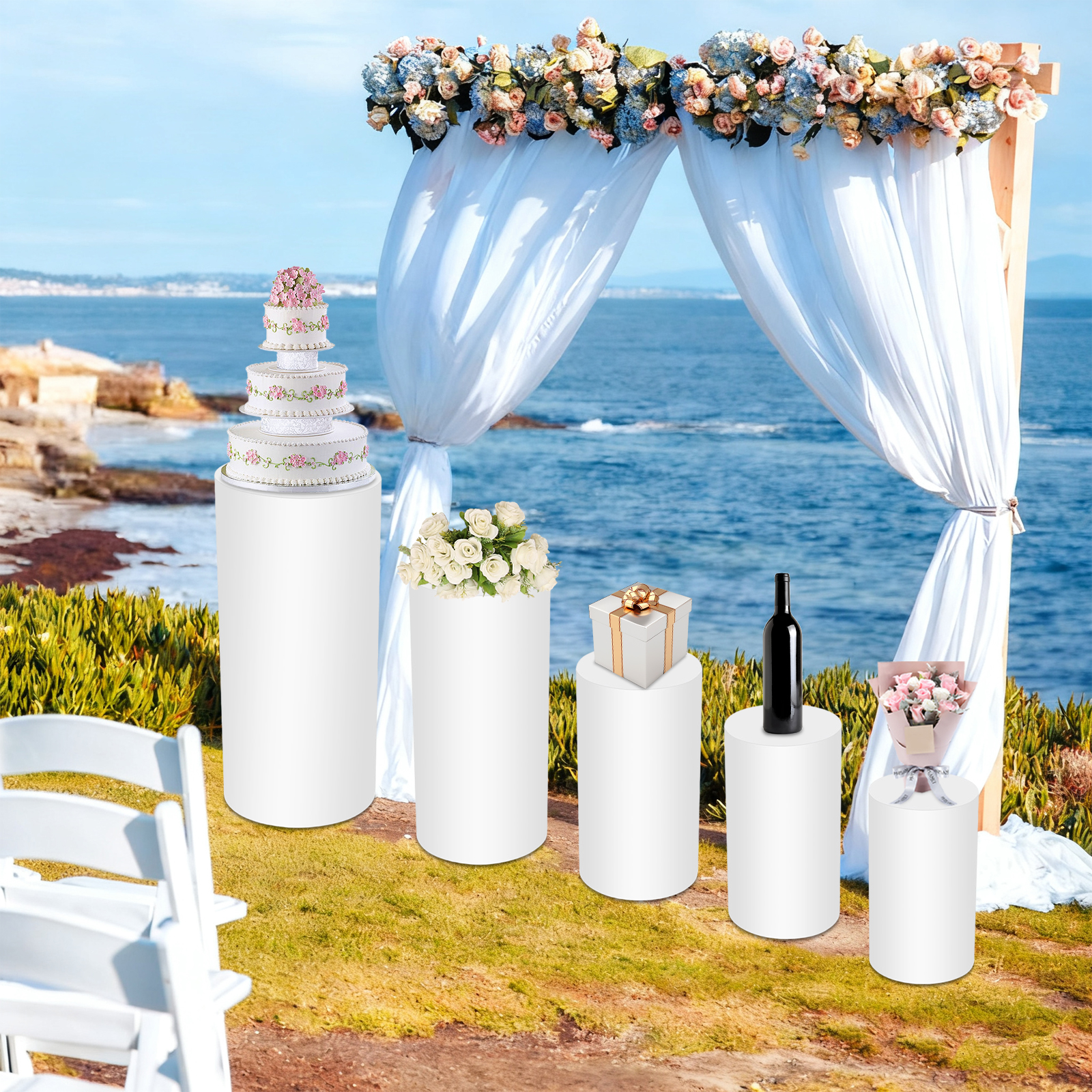 5Pcs White Cylinder Pedestal S - Display Risers Set บทวิจารณ์และราคา
