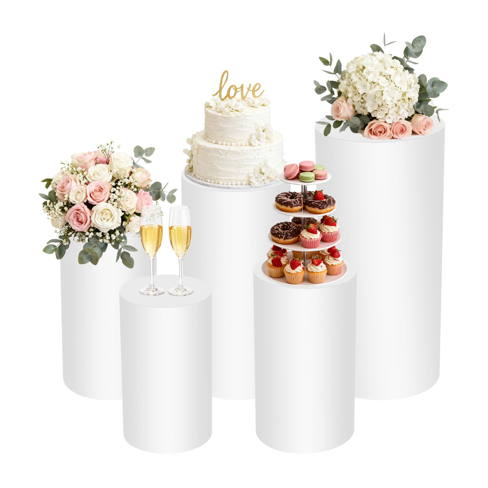 5Pcs White Cylinder Pedestal S - Display Risers Set บทวิจารณ์และราคา