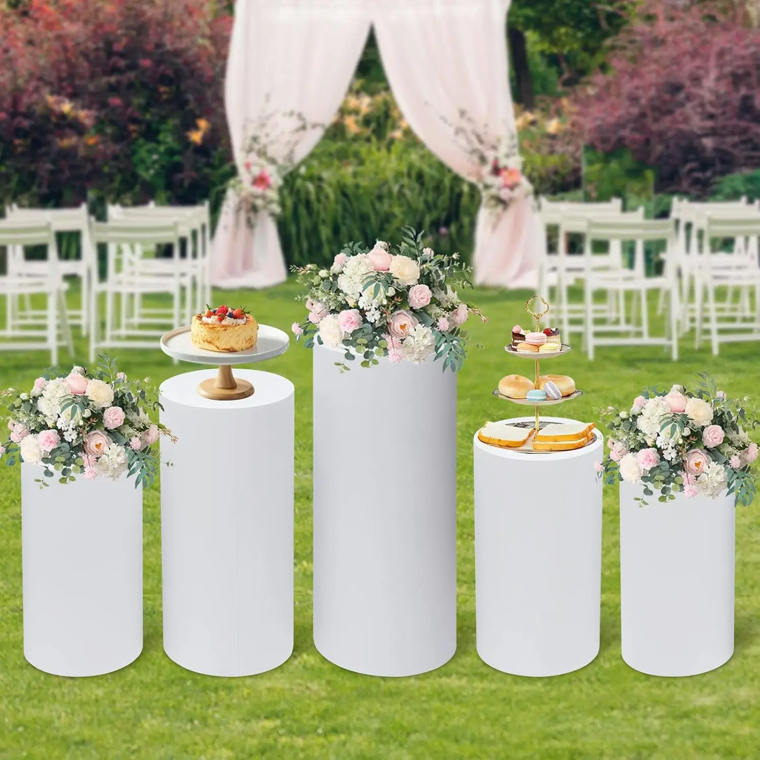 5Pcs White Cylinder Pedestal S - Display Risers Set บทวิจารณ์และราคา